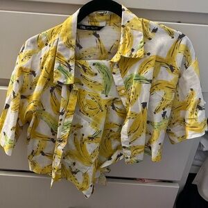 Zara Yellow Banana Print Shirt and Shorts SMALL TOP AND LARGE SHORTS